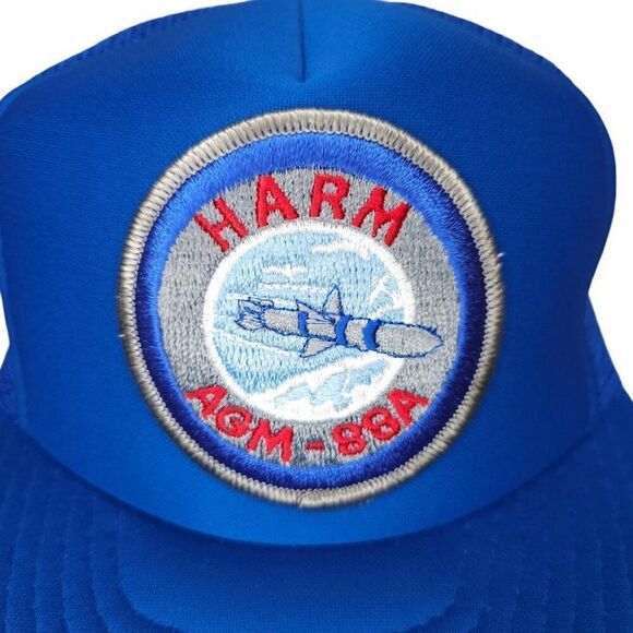 Vintage AGM-88A Harm Missile Trucker Hat Mens One Size Blue 80s Snapback Cap - Picture 2 of 8